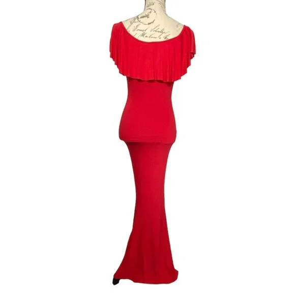 Jaide Clothing Slim Fit Bottom Flare Maxi Ruffle Stretch Dress Size Small - Picture 2 of 6